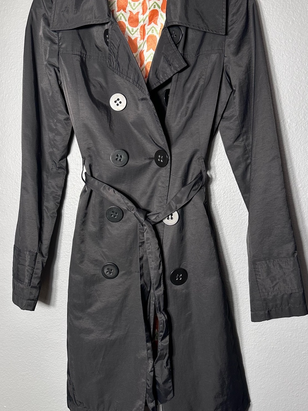 Tulle Black Double-Breasted Trench with Self-Tie Belt